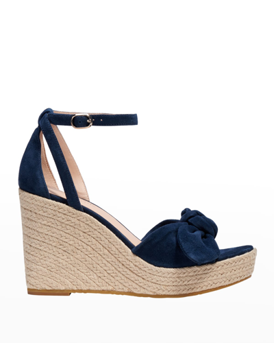 Shop Kate Spade Tianna Suede Bow Wedge Espadrille Sandals In Blazer Blue