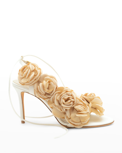 Shop Something Bleu Hensley 3d Flower Ankle-tie Sandals In Ivory