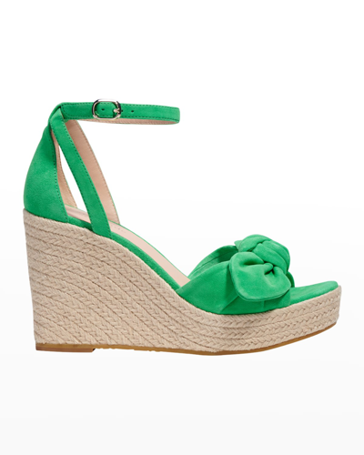 Shop Kate Spade Tianna Suede Bow Wedge Espadrille Sandals In Fresh Greens