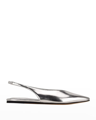 Shop Marc Fisher Ltd Graceful Leather Slingback Ballerina Flats In Silver