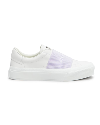 Shop Givenchy City Court Logo Slip-on Sneakers In Whitelilac