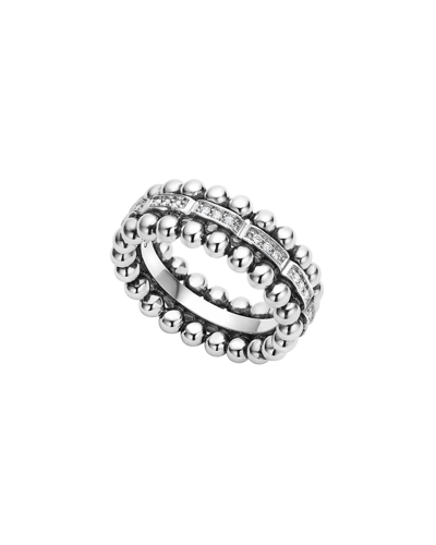 Shop Lagos Caviar Spark Diamond Classic Band Ring In White/silver