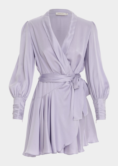 Shop Zimmermann Silk Wrap Mini Dress In Lilac