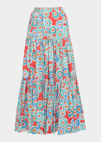 Shop La Doublej Big Daisy-print Tiered Poplin Maxi Skirt In Crazy Daisy