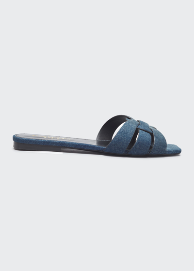 Shop Saint Laurent Tribute Nu Pieds Sandals In Denim Deep Navy