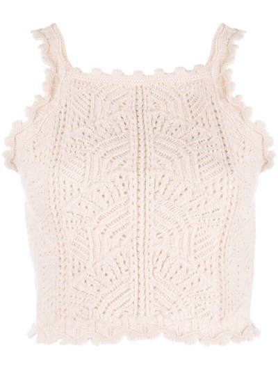 Shop Saint Laurent Crochet Cropped Wool Top In Neutrals