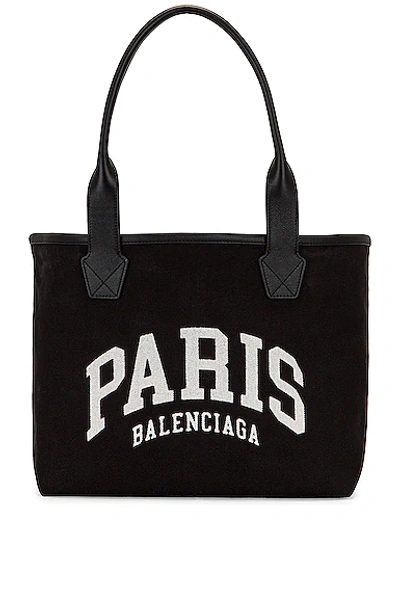 Shop Balenciaga Small Paris Beach Bag Tote In Black & White