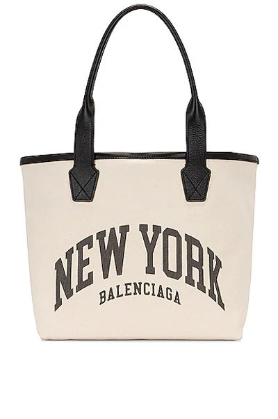 Shop Balenciaga Small New York Beach Bag Tote In Natural & Black