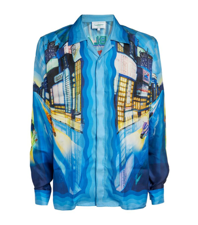 Shop Casablanca Silk Tokyo Drag Race Shirt In Blue