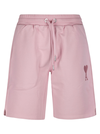 Shop Ami Alexandre Mattiussi Drawstring Waist Logo Shorts In Pale Pink