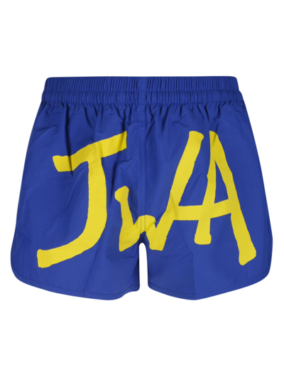Shop Jw Anderson Logo Swim Shorts In Navy/yellow
