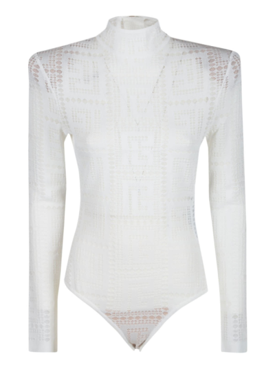 Shop Balmain Lace Long-sleeved Bodysuit In 0fa