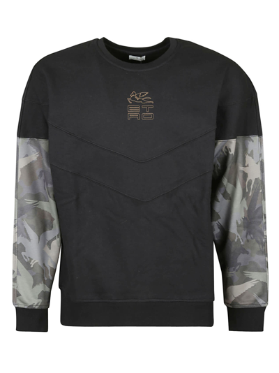Shop Etro Camo Sleeve Sweatshirt In Black