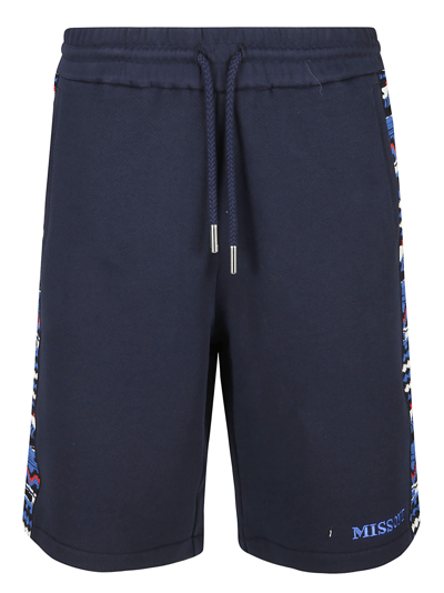Shop Missoni Drawstring Side Panel Print Shorts In Blue