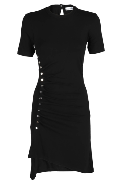 Rabanne Side Snap Ruched Asymmetric Minidress In Black
