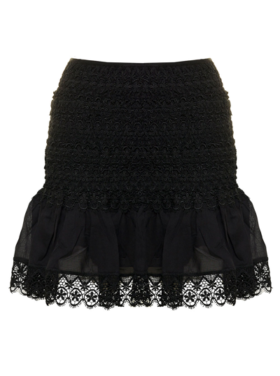 Shop Charo Ruiz Womans Black Cotton Fleus Skirt With Embroidery