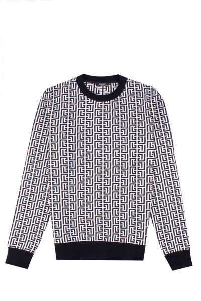 Shop Balmain Cotton Blend Sweater In Nero/avorio