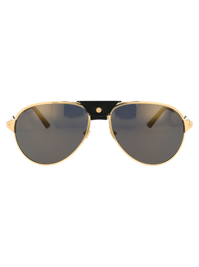 Shop Cartier Ct0034s Sunglasses In 014 Gold Gold Grey