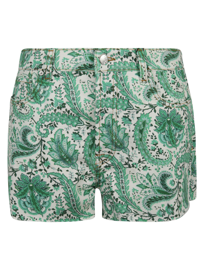 Shop Etro Paisley Printed Denim Shorts In Green