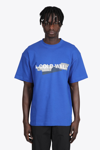 Shop A-cold-wall* Knitted Strata T-shirt Electric Blue Cotton T-shirt With Frotn Logo Print In Blu Cobalto