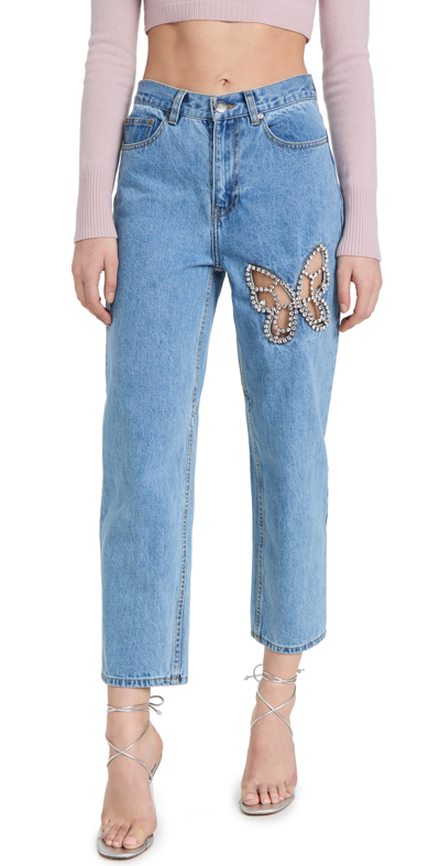 Shop Area Crystal Butterfly Jeans In Light Blue
