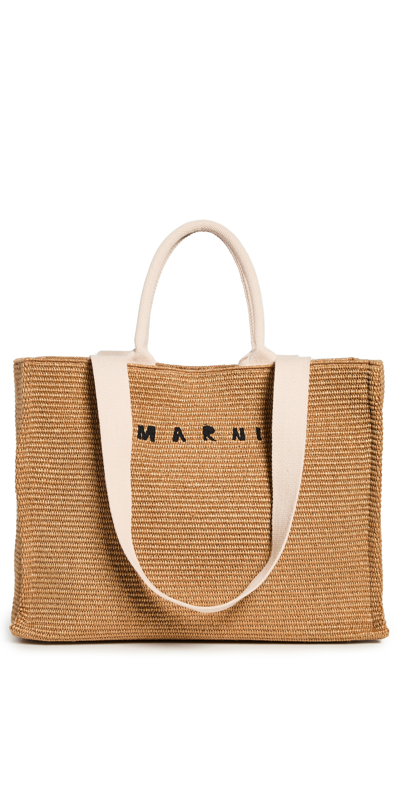 Shop Marni Large Basket Bag In Raw Sienna/natural