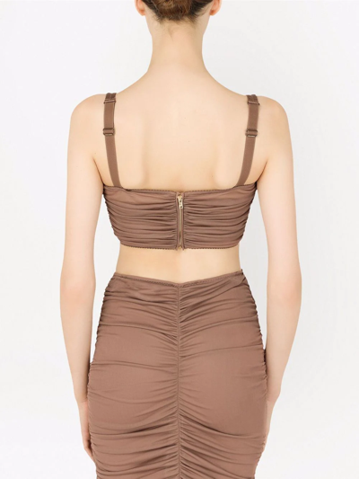 Dolce & Gabbana Ruched Cropped Top In Viscose In Brown