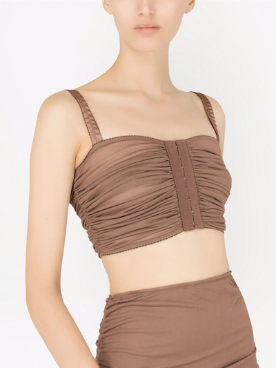 Dolce & Gabbana Ruched Cropped Top In Viscose In Brown