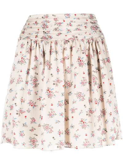 Shop Zadig & Voltaire Javala Plissé Floral Mini Skirt In Neutrals