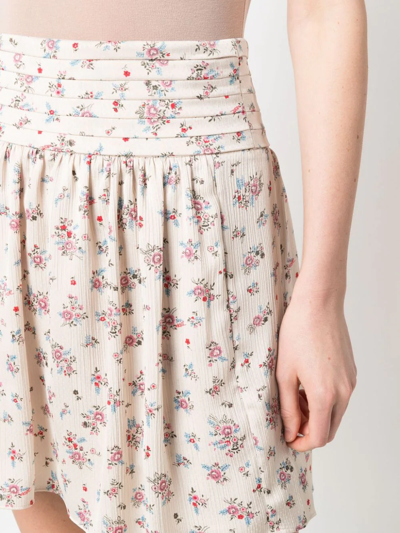 Shop Zadig & Voltaire Javala Plissé Floral Mini Skirt In Neutrals