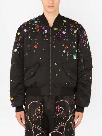 Shop Dolce & Gabbana Embellished Bomber Jacket In Black