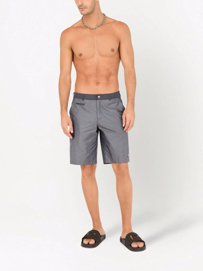 Shop Dolce & Gabbana Two-tone Long Swim Shorts In Grey