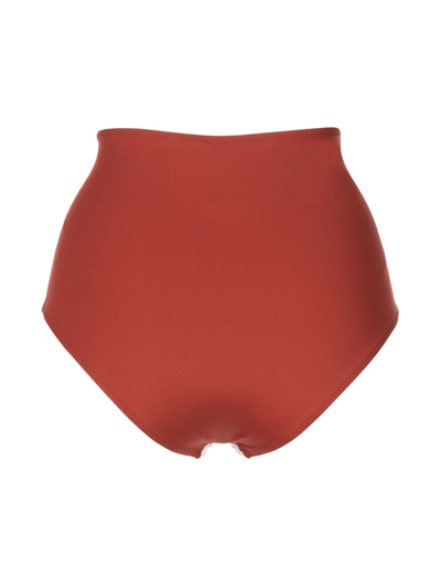 Evarae Greta Ruffled Two-tone Stretch-econyl Bikini Briefs In Brown