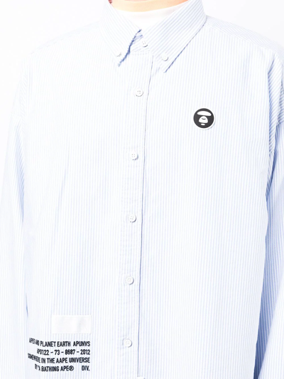 Shop Aape By A Bathing Ape Striped Text-print Shirt In Blue
