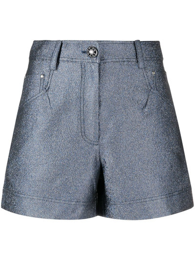 Shop Shiatzy Chen Glittered Denim Shorts In Blue