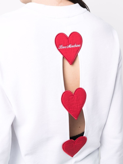 Shop Love Moschino Heart-detail Crew Neck Sweatshirt In White