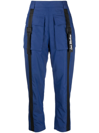 Shop Love Moschino Cropped Cargo Trousers In Blue