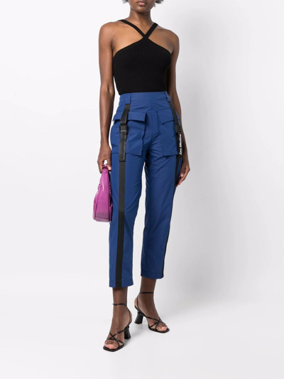 Shop Love Moschino Cropped Cargo Trousers In Blue