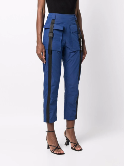 Shop Love Moschino Cropped Cargo Trousers In Blue