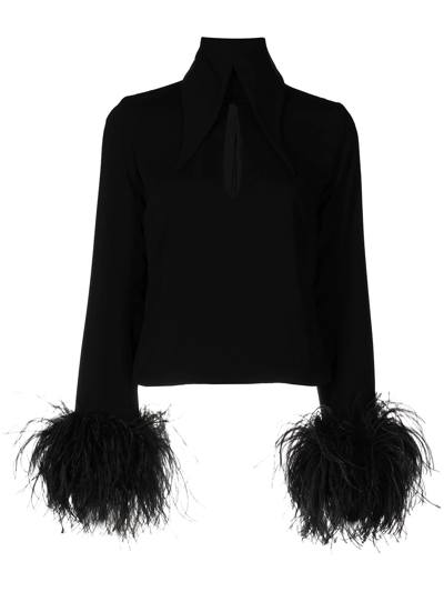 16arlington Feather-trim Cut-out Blouse In Black