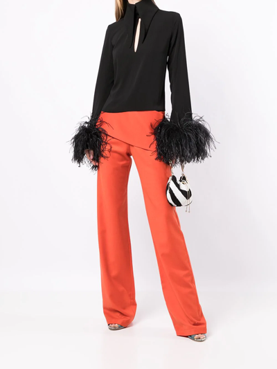 16arlington Feather-trim Cut-out Blouse In Black