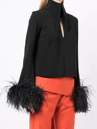 16arlington Feather-trim Cut-out Blouse In Black