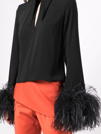 16arlington Feather-trim Cut-out Blouse In Black