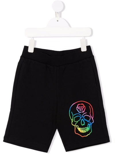 Shop Philipp Plein Junior Skull-print Longline Shorts In Black