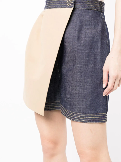 Shop Dice Kayek Colour-block Denim Skirt In Brown