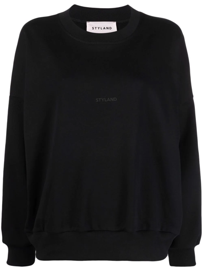 Shop Styland Logo-print Crew Neck Sweatshirt In Black