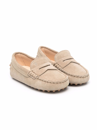 Shop Tod's Suede Penny Mocassins In Neutrals