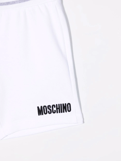 Shop Moschino Logo-embroidered Teddy Shorts In White