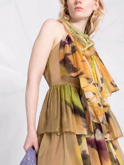 Shop Alberta Ferretti Abstract-print Silk Tiered Dress In Green