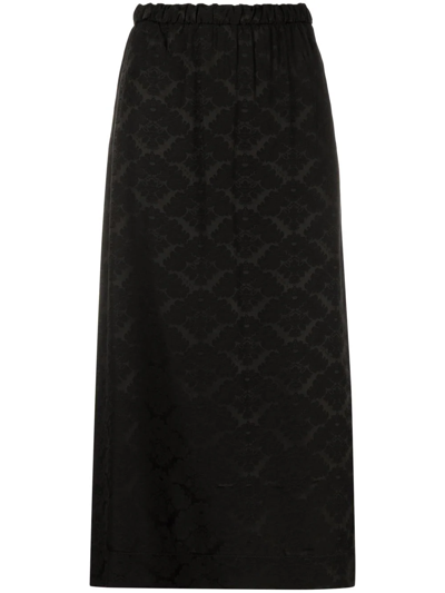 Shop Ganni Elasticated-waist Jacquard Midi Skirt In Black